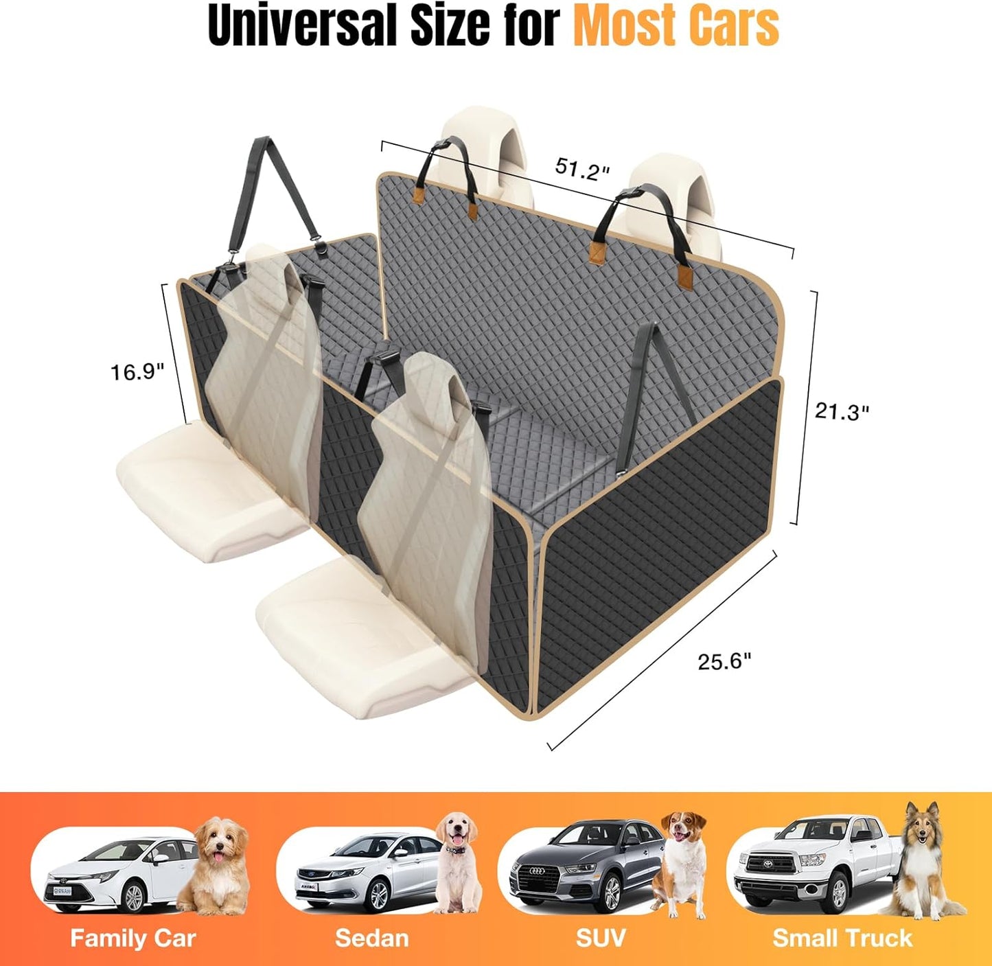 Dog Car Seat Cover for Back Seat, Dog Car Bed Cover with Strong Hard Bottom, Back Seat Extender Hammock for SUV Truck,4 Panels Gray Color - Pawvie