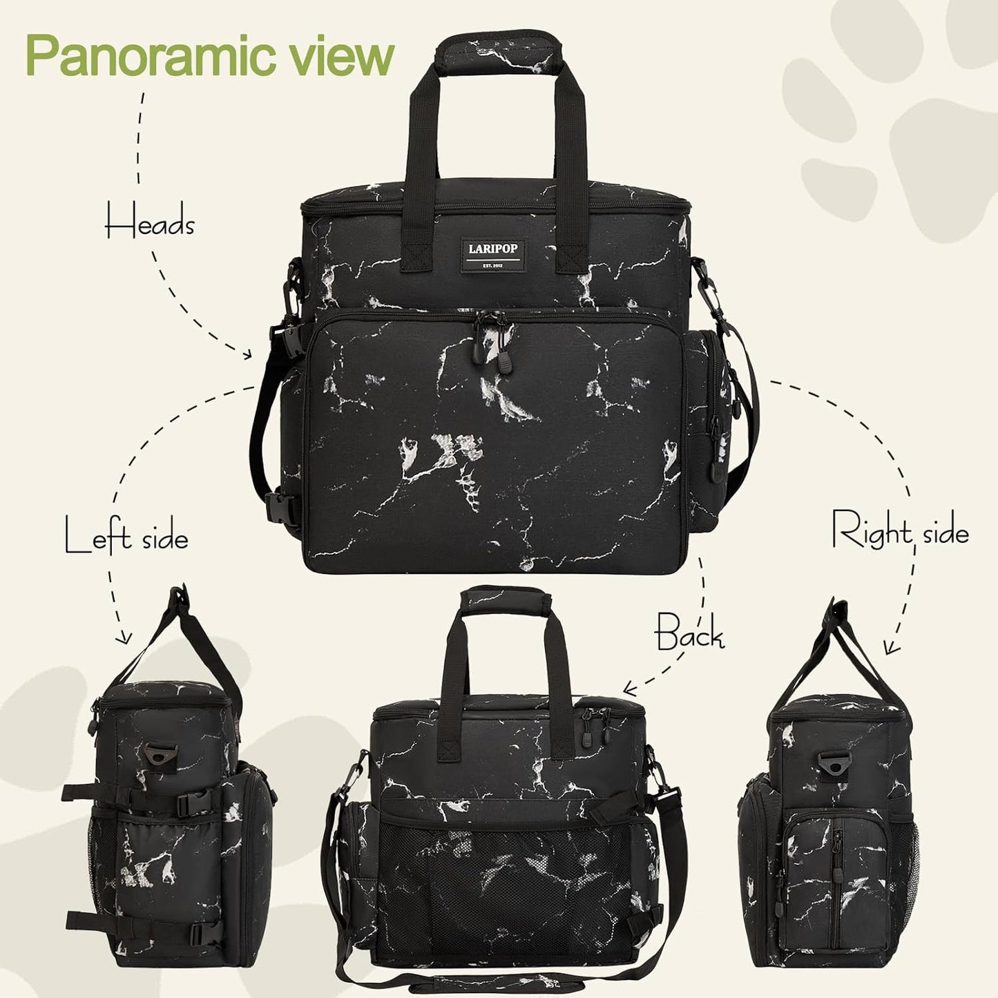 Dog Travel Bag,Weekend Pet Travel bag Set for Dog and Cat,Airline Approved Tote Multi-Function Dog Bags for Traveling,Include 2 Collapsible Bowls,2 Food Storage Containers,1 Feeding Mat,Marble