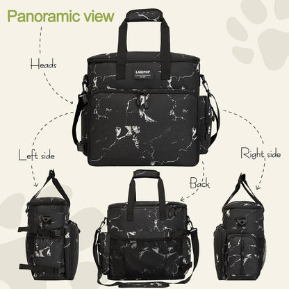 Dog Travel Bag,Weekend Pet Travel bag Set for Dog and Cat,Airline Approved Tote Multi-Function Dog Bags for Traveling,Include 2 Collapsible Bowls,2 Food Storage Containers,1 Feeding Mat,Marble