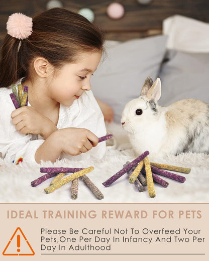 Bissap 76PCS Rabbit Chew Sticks, Mixed Natural Timothy Hay Flower Rose Dahlberg Daisy and Forget-me-not Chew Toys Treats for Bunny Chinchilla Guinea Pig Hamster and Other Small Pets Molar Snacks