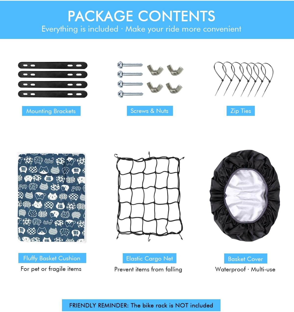 Rear Bike Basket, Tool-Free Install, Dog/Pet Carrier, Ebike Electric Bicycle Back Cargo Basket, Fits Most Rear Racks, with Waterproof Cover, Cargo Net - Pawvie