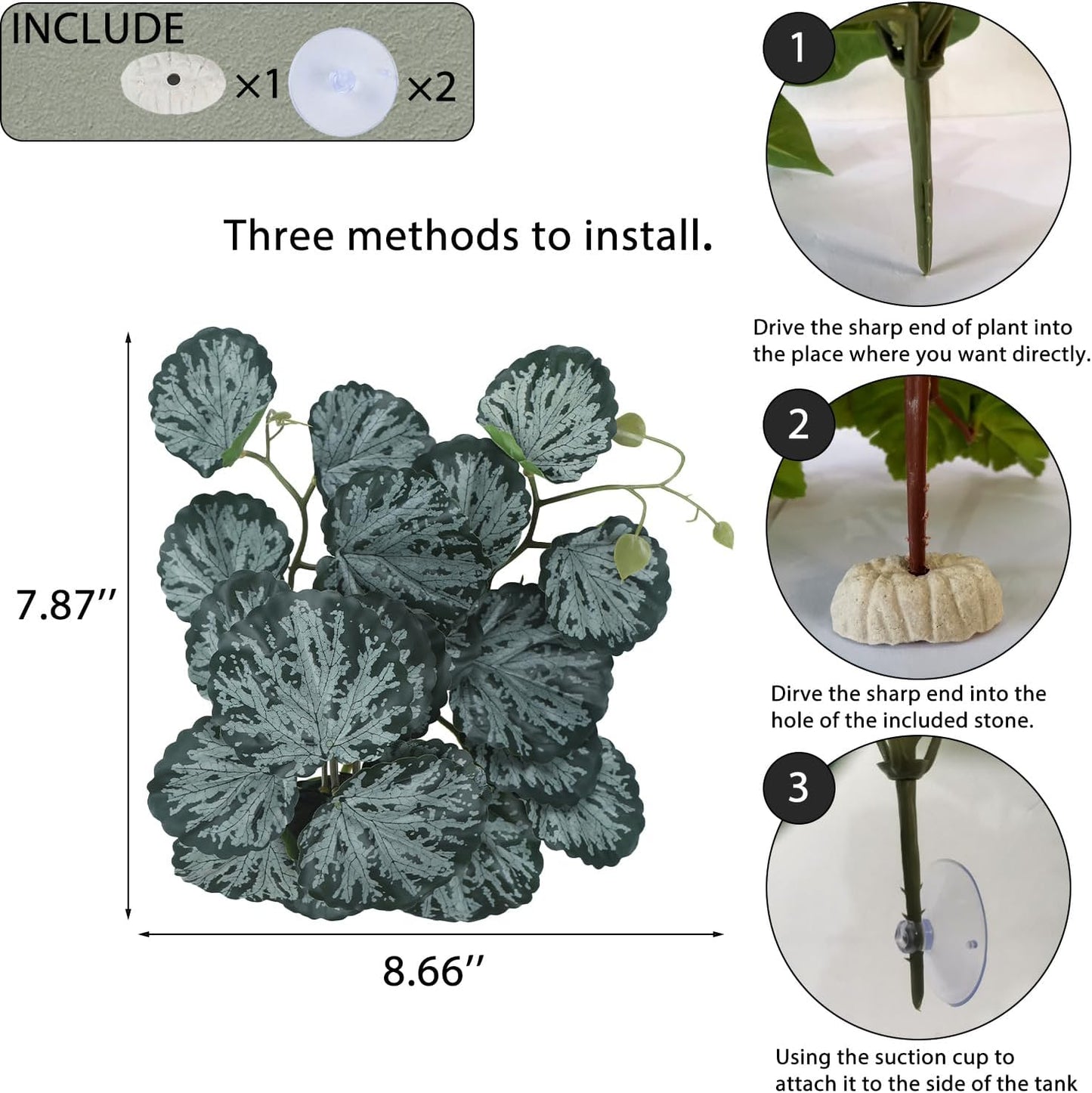 IBWell Fake Reptile Plants for Reptile Terrarium Plants, Reptile Plant Décor, Turtle Tank Plants with Suction Cup