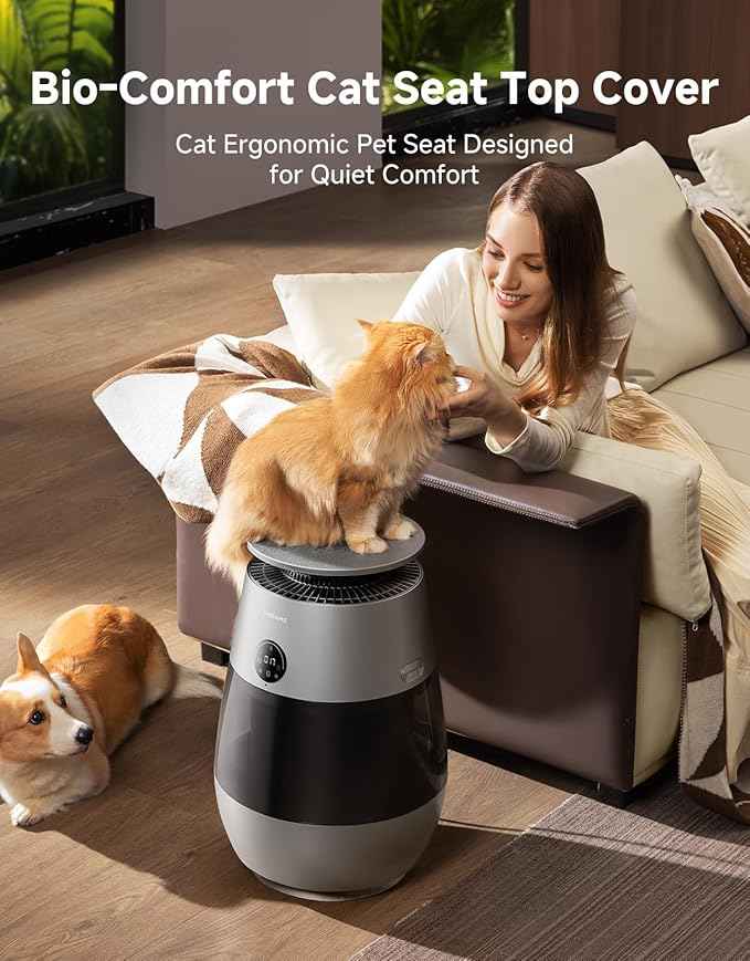 ‌Dreame Pet Air Purifier, 1346 ft² for Home Large Room, NeverChange 5.4-Year Filters for Odor Purification, 360° Visual Collection of Hair, ‌Pet-Friendly Design, APP & Voice Control, AP10-Grey