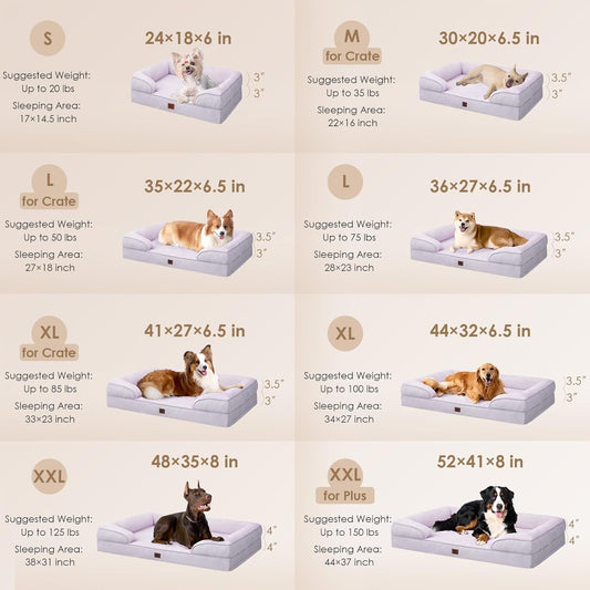 EHEYCIGA Orthopedic Dog Bed for Small Dogs, Waterproof Memory Foam Small Pet Beds with Sides, Non-Slip Bottom and Egg-Crate Foam Medium Dog Couch Bed with Washable Removable Cover, Lilac