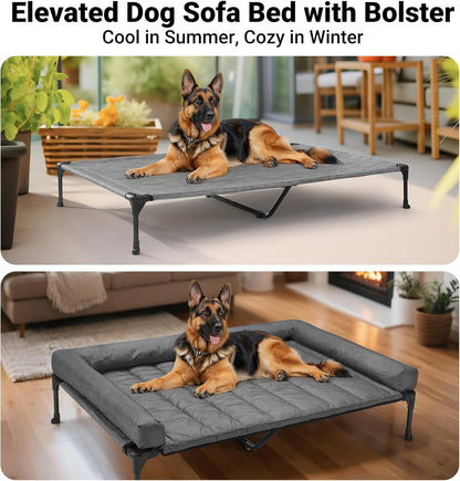 Veehoo Cooling Elevated Dog Bed Add Removable Waterproof Bolster Cushion Mat, Raised Pet Cot with Breathable Teslin Mesh, No-Slip Feet, Dog Couch Bed for Indoor Outdoor, 53 inches, Black Silver