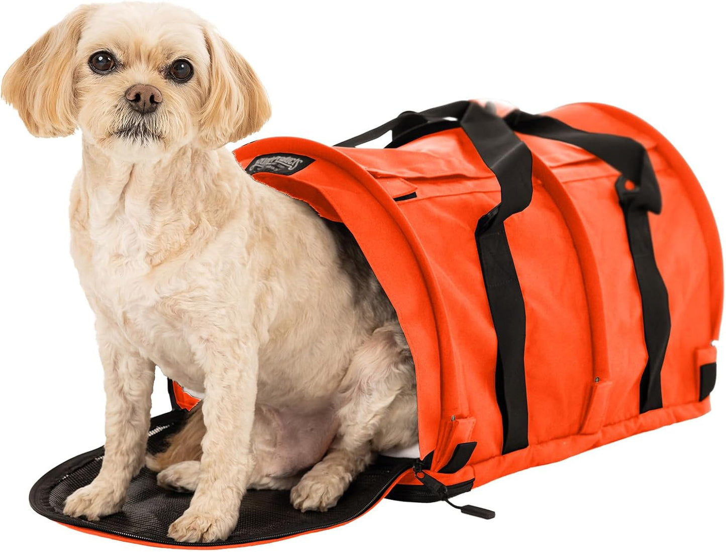 SturdiBag Pro 2.0 Pet Travel Carrier for Cats and Dogs | Soft Sided Pet Carrier Bag with Safety Clips and Seatbelt Straps for Car Travel | XL, Orange - Pawvie