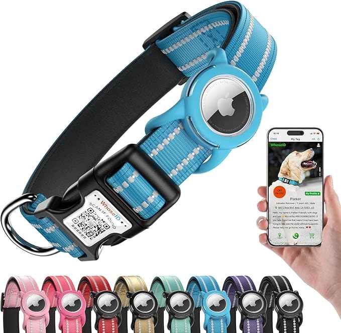 Airtag Dog Collar with QR Code, Reflective Dog Collar with Airtag Holder, Soft Padded & Safety Locking Buckle Adjustable Puppy Collar