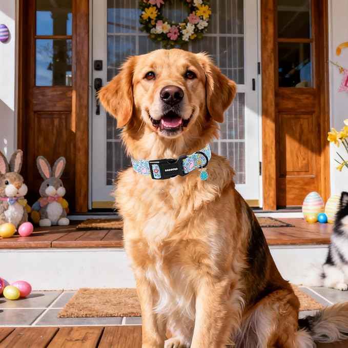 DOGWONG Easter Dog Collar-Cute Blue Easter Bunny Dog Collar, Easter Egg &Rabbit Pet Collars Puppy Collar Gifts with Quick Release Buckle for Girl&Boy Dogs,M