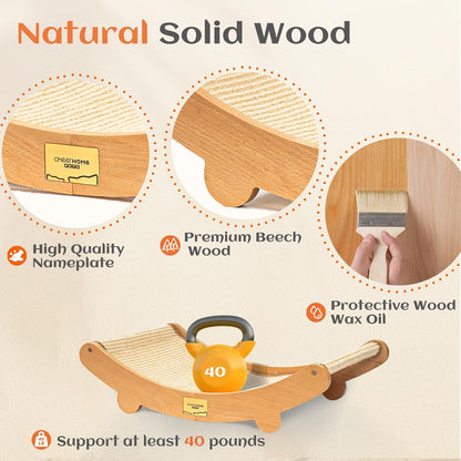 Sisal Cat Scratcher Bed for Indoor Cats Hammock for Scratching Pad Cat Chair Nartural Sisal Scratch Post for Large Cats Scratcher Lounge, Wooden Cat Furniture(Standard Edition)