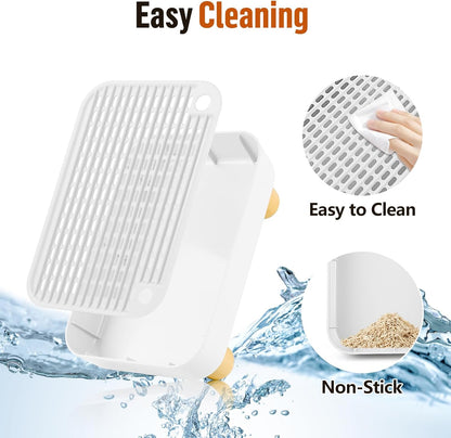 Cat Litter Box Step Ramp, Cat Litter Catcher Mat with Wooden Feet, Filter Function, Cat Pedal Stool for Self-Cleaning Cat Litter Box, Ideal for Kitten & Elderly Cats (White)