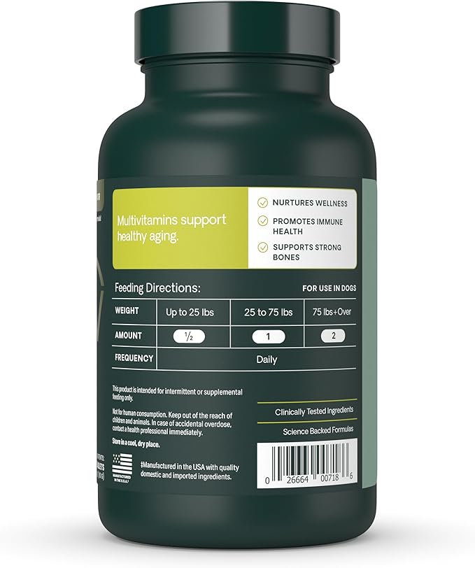 VetriScience Senior 27+ Active Health Chewable Tablets, Canine Plus Daily Multivitamin for Senior Dogs, Balanced Vitamins, Minerals and Antioxidants, Aging and Wellness Support, Veggie, 60 Count
