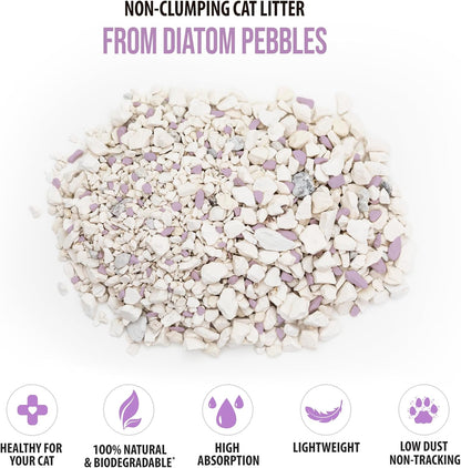 Skoon All Natural Cat Litter (1 Bag) - Lavender - Lightweight, Low Tracking, Non-Clumping Diatom Pebbles Absorb, Lock, and Seal Waste for Best Odor Control