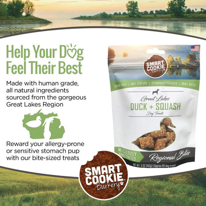 Smart Cookie All Natural Dog Treats - Duck & Squash - Training Treats for Dogs & Puppies with Allergies, Sensitive Stomachs - Soft Dog Treats, Chewy, Grain Free, Made in USA - 5oz, Pack of 3