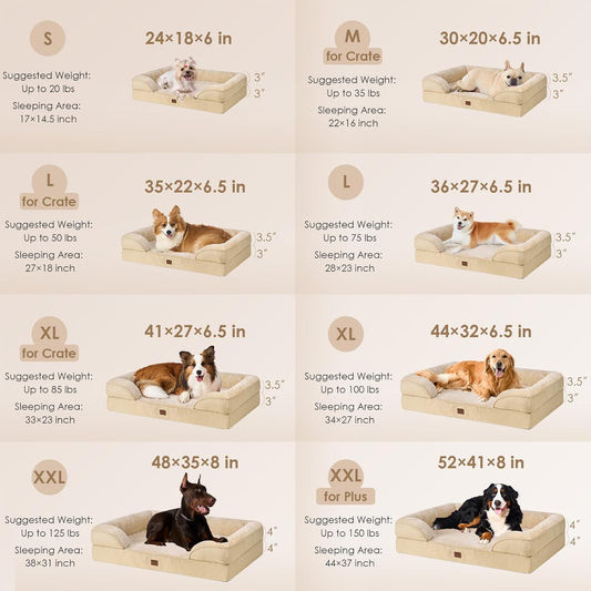 EHEYCIGA Orthopedic Dog Bed for Medium Dogs, Waterproof Memory Foam Medium Dog Beds with Sides, Non-Slip Bottom and Egg-Crate Foam Pet Couch Bed with Washable Removable Cover, Greige