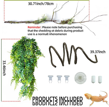 BNOSDM Reptile Vines, Bendable Jungle Climbing Vine, Terrarium Artificial Plants Decor, Reptiles Tank Accessories for Bearded Dragons, Chameleons, Snakes, Lizards, Hermit Crabs