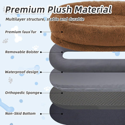 Human Dog Bed, Brown, 71''x45''x12'' Size Fits You and Pets, Washable Faux Fur Pet Bed for People Doze Off, Napping Orthopedic Dog Bed, Present Plump Pillow, Blanket, Strap