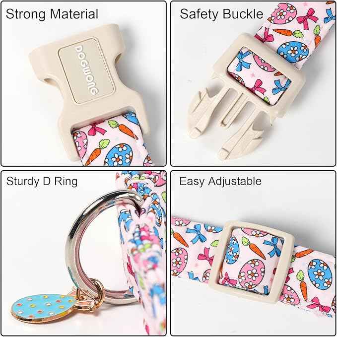 DOGWONG Easter Dog Collar-Cute Pink Easter Egg Dog Collar, Easter Cattot Collars Puppy Collar Gifts with Quick Release Buckle for Girl&Female Dogs,XL