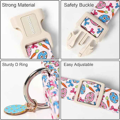 DOGWONG Easter Dog Collar-Cute Pink Easter Egg Dog Collar, Easter Cattot Collars Puppy Collar Gifts with Quick Release Buckle for Girl&Female Dogs,XL