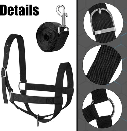 Hillban Cow Halter Cattle Halters Adjustable Calf Halter with Leading Rope for Miniature Horse Donkey Goat Foal Nylon Cattle Training Supplies