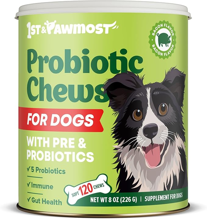 Dog Probiotic Chews Gut Health & Digestive Function Support Anti Diarrhea Upset Stomach & Gas Relief Yeast Balance Allergies & Itching Prebiotic Supplement Chews - 120 pcs