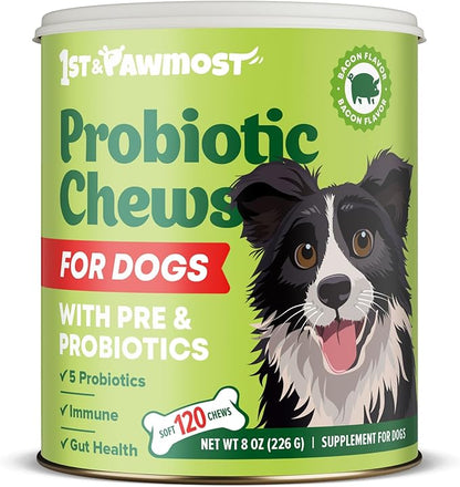 Dog Probiotic Chews Gut Health & Digestive Function Support Anti Diarrhea Upset Stomach & Gas Relief Yeast Balance Allergies & Itching Prebiotic Supplement Chews - 120 pcs