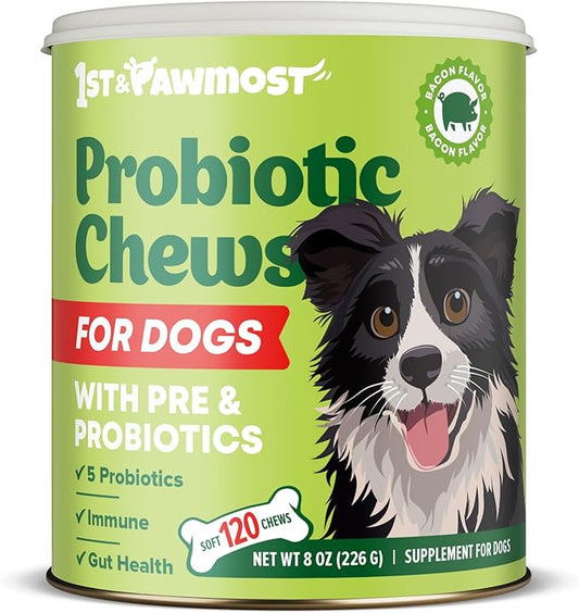 Dog Probiotic Chews Gut Health & Digestive Function Support Anti Diarrhea Upset Stomach & Gas Relief Yeast Balance Allergies & Itching Prebiotic Supplement Chews - 120 pcs