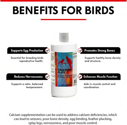 Morning Bird Calcium Plus Liquid Supplement for Birds - Liquid Calcium Formula with Magnesium and Vitamin D3 Calcium Supplement for All Birds – 32 Fl Oz