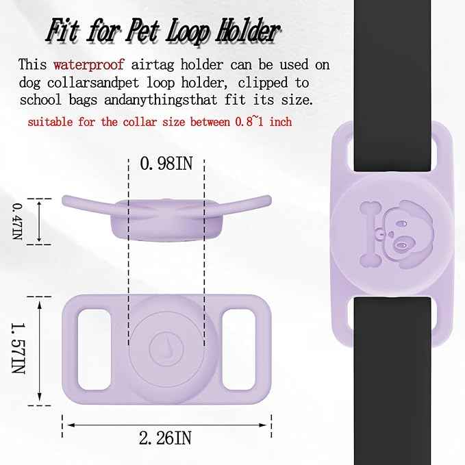 2 Pack Waterproof AirTag Dog Collar Holder Compatible with Apple AirTag, Silicone Hidden Loop Holder for Airtag Tracker, Anti-Lost Dog Collar Air Tag Accessories(Purple,Pink)