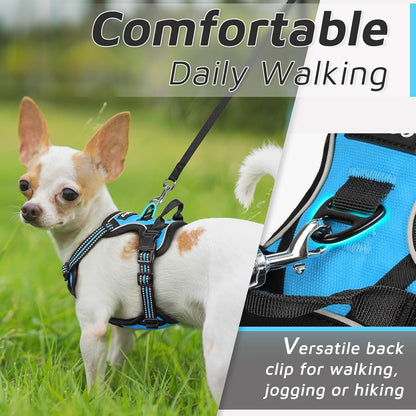 Eagloo Small Dog Harness No Pull, Service Vest with Reflective Strips and Control Handle, Adjustable and Comfortable for Walking, No Choke Pet Harness with 2 Metal Rings, Sky Blue, XS