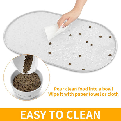 KPWACD Pet Placemat for Dog and Cat, Anti-Slip Waterproof Dogs Feeding Bowl Mat Prevent Food and Water Overflow, Silicone Puppy Dish Mats Suitable for Small Medium Big Pets, White, 19" * 12"