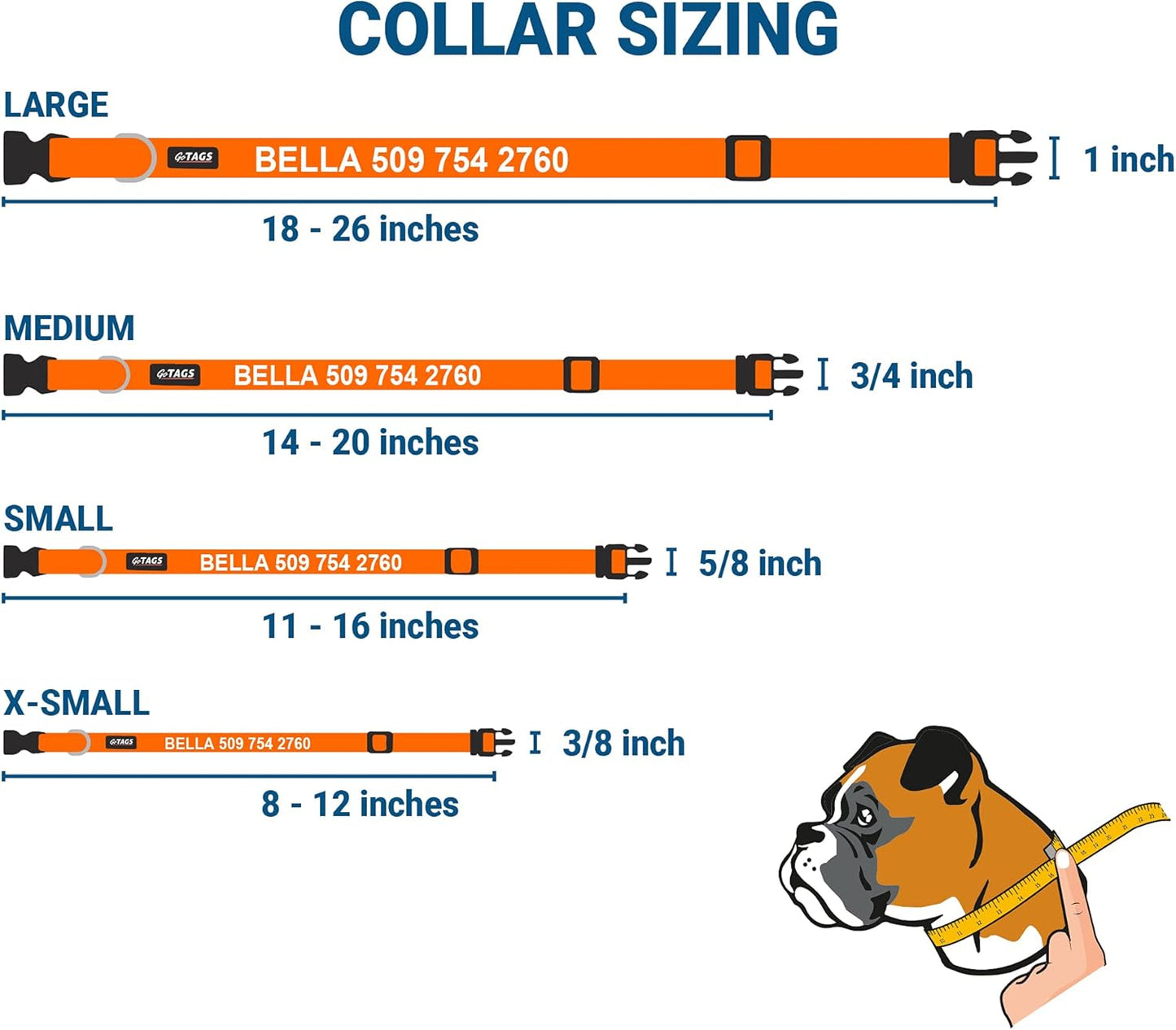 GoTags Personalized Dog Collar with Nameplate, Adjustable Dog Collar with Custom Engraved Slide On Pet ID Tag in Stainless Steel, Silent, No Noise Dog Tag for Large Medium and Small (Orange, Medium)