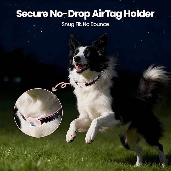 for Airtag Dog Collar Holder with QR ID Tag, Glow in the Dark, Fluorescent Waterproof Silicone for Airtag Case for Dog Collars, Scan for Instant Alert, Emergency Contact, Pet Profile (Blissful Pink)