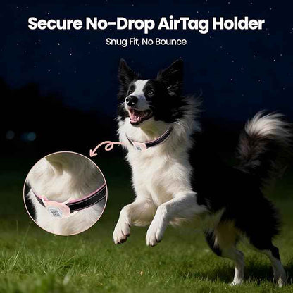 for Airtag Dog Collar Holder with QR ID Tag, Glow in the Dark, Fluorescent Waterproof Silicone for Airtag Case for Dog Collars, Scan for Instant Alert, Emergency Contact, Pet Profile (Blissful Pink)