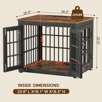 26 Inch Heavy Duty Dog Crate Furniture for Small Dogs, Decorative Pet House End Table, Wooden Cage Kennel Furniture Indoor, Rustic Brown