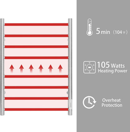 KEG Towel Warmer Wall Mounted with Built-in Timer 8 Bars Electric Stainless Steel Heated Towel Racks for Bathroom, Hot Plug-in Bath Towel Heater Brushed Nickel (TW-8-BN)