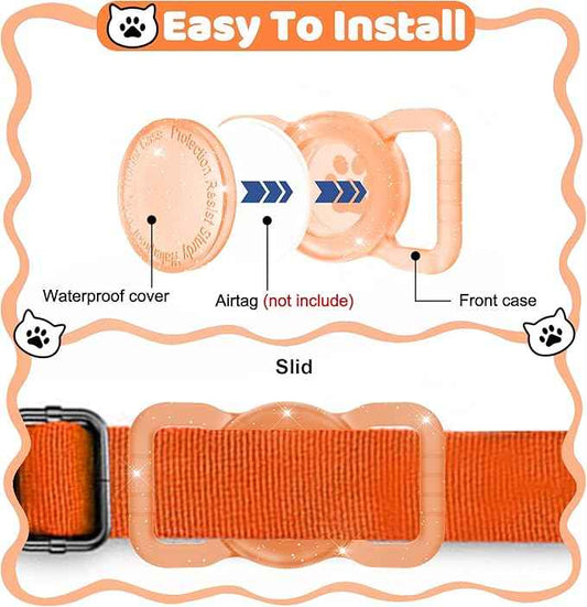 SANKALA Luminous Airtag Dog Collar Holder, [1 Pack] Glitter Waterproof Airtag Holder for Dog, Silicone Full Body Covered Anti-Lost Protective Airtag Case - Fits All Width Collars, Orange Glitter