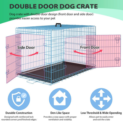 BestPet | Dog Crate | 24" | Blue | Foldable Metal Kennel with Double Doors, Secure Slide-Bolt Latches, Leakproof Tray | Portable Dog Cage for Small Breeds | for Travel, Indoor & Outdoor Use