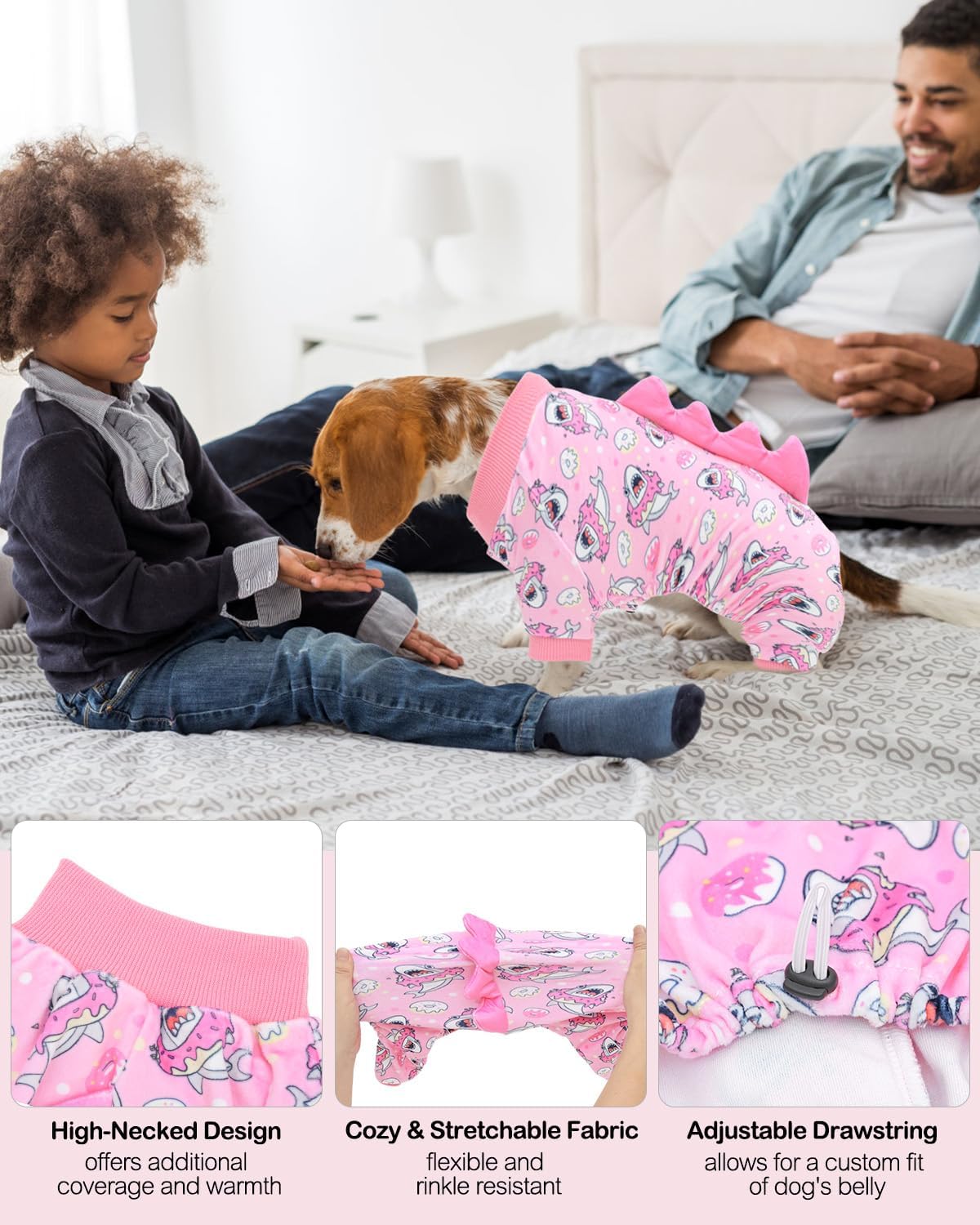 CuteBone Dinosaur Costume Dog Pajamas, Stretchy Spandex Crystal Velvet Sleepwear Coat for Small Dogs, Soft & Warm Pet Outfit Clothes for Cold Weather, Cozy Pullover Design COSP09XL