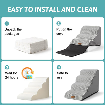 Dog Stairs for High Bed 22.6" H, Small Dog Step for Puppy, Older or Cat, Curved Ramp for Car, Ladder with High Density Foam, Lightweight, Durable, 15.7x33x22.6 inch, 5 Step, White Black - Pawvie