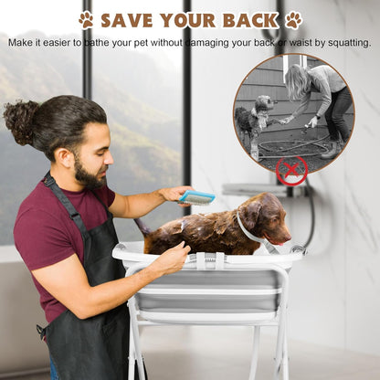 YUEPET Elevated Collapsible Dog Bathtub, Portable Shower Tub with Safety Collar, Foldable Dog Washing Station for Bathing and Grooming for Puppies Medium Dogs Cats Pets