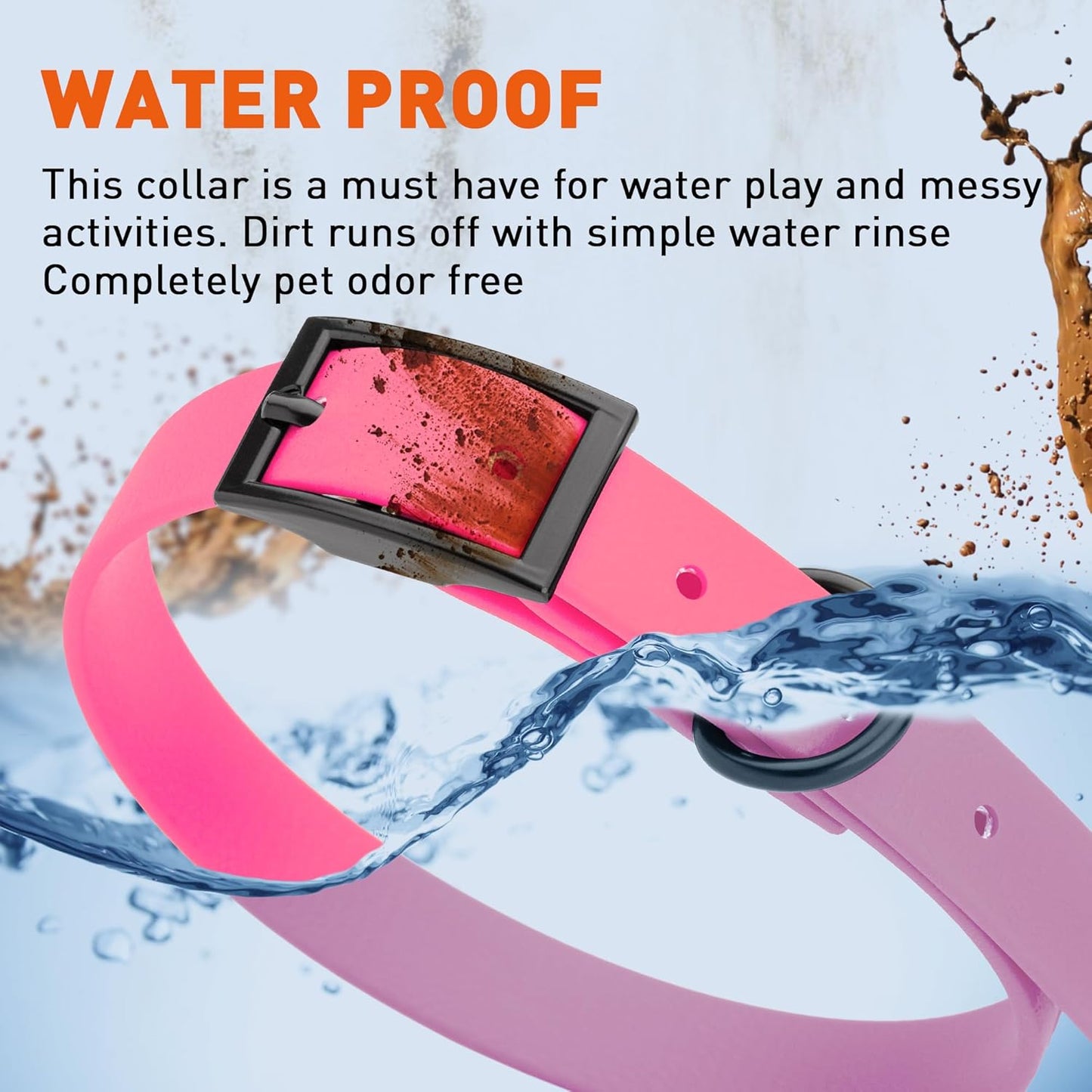 Dogline Biothane Waterproof Dog Collar Strong Coated Nylon Webbing with Black Hardware Odor- Proof for Easy Care Easy to Clean High Performance Fits Small Medium or Large Dogs, Passionfruit Pink