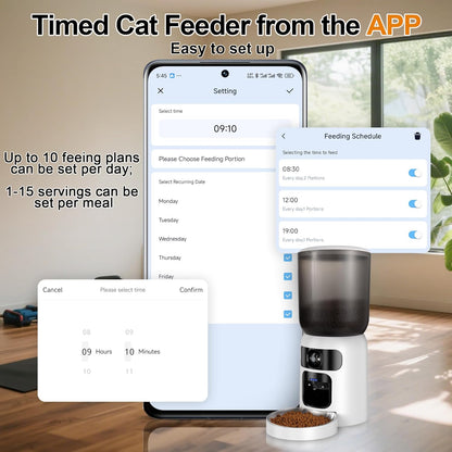 6L Automatic Cat Feeder with Dual Camera, 1080P HD Night Vision & Dual Power Supply, Easy Setup Timed Food Dispenser with Desiccant Bag for Cats & Dogs, 5G WiFi Pet Feeder with 2-Way Audio