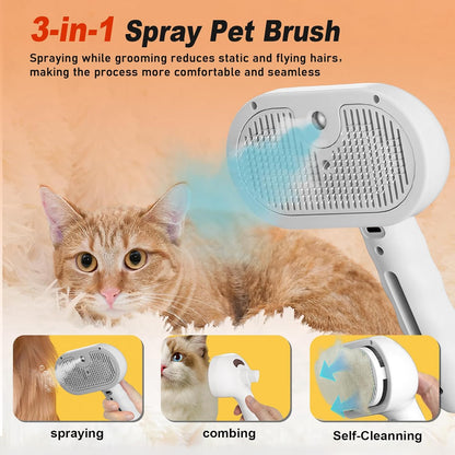 Dog Steam Brush 3 in 1 Cat Brush with Steam and Release Button Grooming Tool for Indoor Pets Dogs Hair Removal Shedding Water for Small Animals Long Short Haired(WHITE)