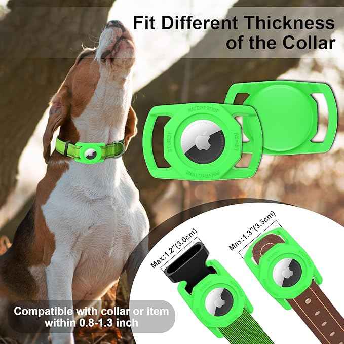 SANKALA Airtag Dog Collar Holder, [1 Pack] Waterproof Airtag Case for Dog Collar, TPU & Silicone Full Body Covered Anti-Lost Apple Air Tag Collar Holder Protective Airtag Case for Pet Collar, Green