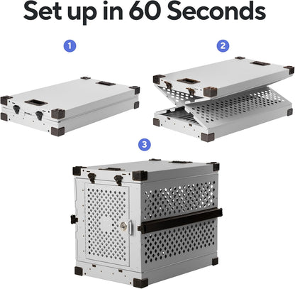 Impact Collapsible Dog Crate - Foldable Hard Crate for Extra Large Dogs - Heavy Duty Travel Kennel with Powder-Coated Aluminum - Quick Setup for Indoor & Outdoor (Gray, 40"+ (40.5" L x 27.5”W x 34" H)