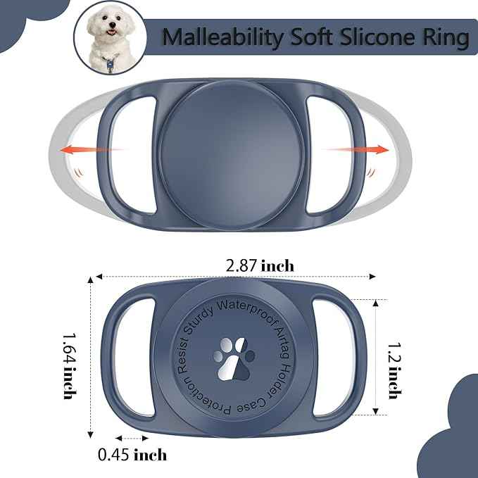 Airtag Dog Collar Holder, [2 Pack], Waterproof Protective Case for Apple AirTag, Durable & Lightweight with Full-Body Protection, Soft Silicone, DarkBlue