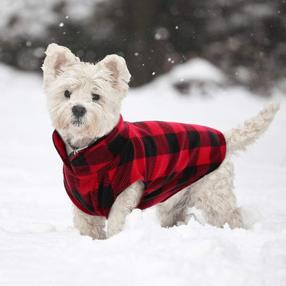 Kuoser Dog Fleece Vest,Warm Plaid Dog Sweater with Leash Hole,Soft Turtleneck Winter Pet Jacket Dogs Coat Pullover Clothes for Small Medium Dogs Cats,Spring Fall Cold Weather Christmas Outfit,Red M