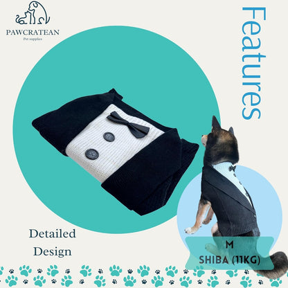 Cute Sweater for Dogs and Cats Soft Flannel Pet Outfit Warm and Cozy Animal Hoodie Small to Large Pet Clothes for Halloween Parties and Everyday Wear (Medium, Black Bowtie)