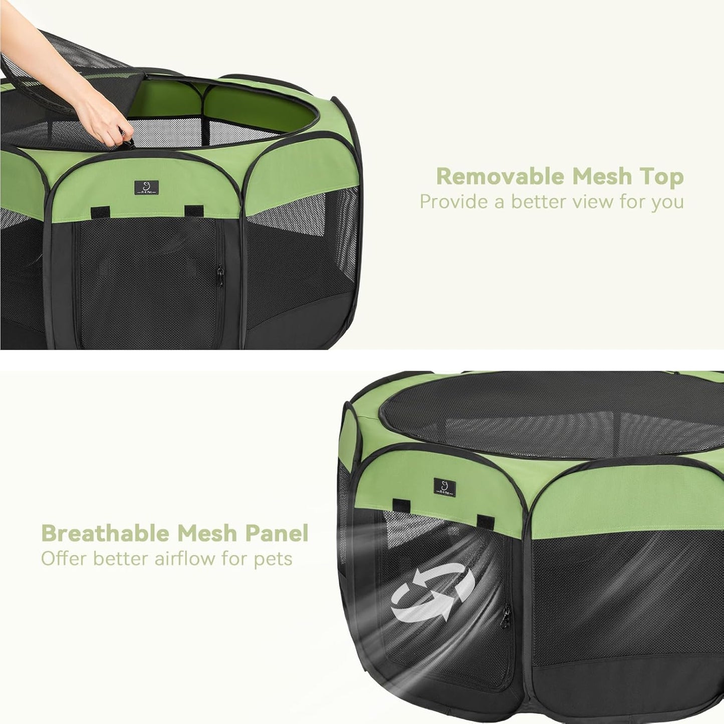 A4Pet Portable Pet Playpen, 49” Pop Up Dog Playpen with Bowl, Suitable for Puppies, Kittens, and Small Animals, Removable Zipper & Mesh Panel(19”W × 12”H)