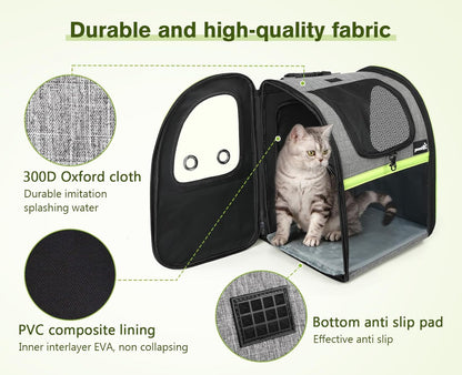 Pecute Pet Carrier Backpack, Large Cat Carrier Backpack Hold Up to 22 Lbs, Expandable cat Backpack with Breathable Mesh for Medium Dogs Cats, or 2 Small Pets, Dog Backpack Carrier for Travel Hiking - Pawvie